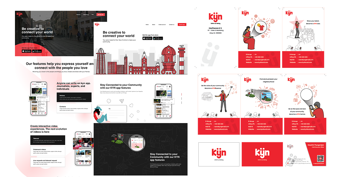 Kyn — landing page design, brand collateral, creator ID cards, and business cards