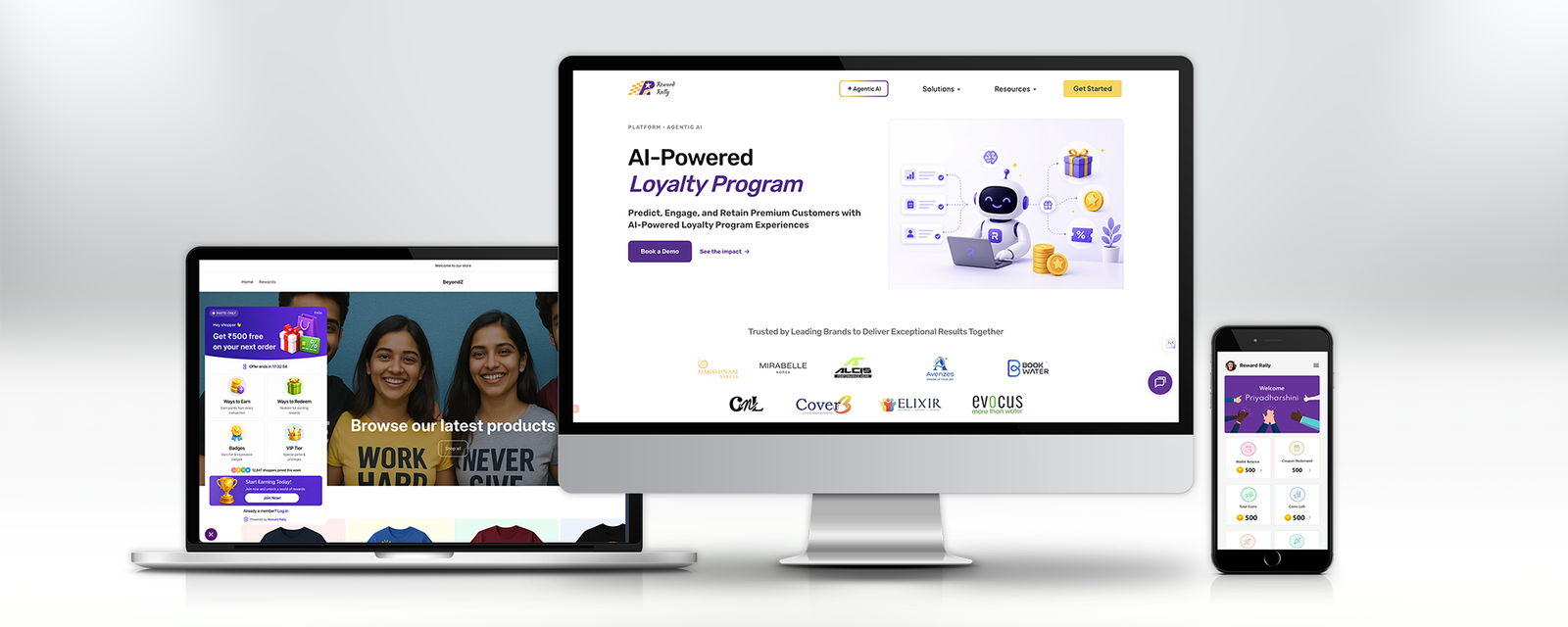 Reward Rally — AI loyalty platform across marketing site, merchant widget, and mobile app