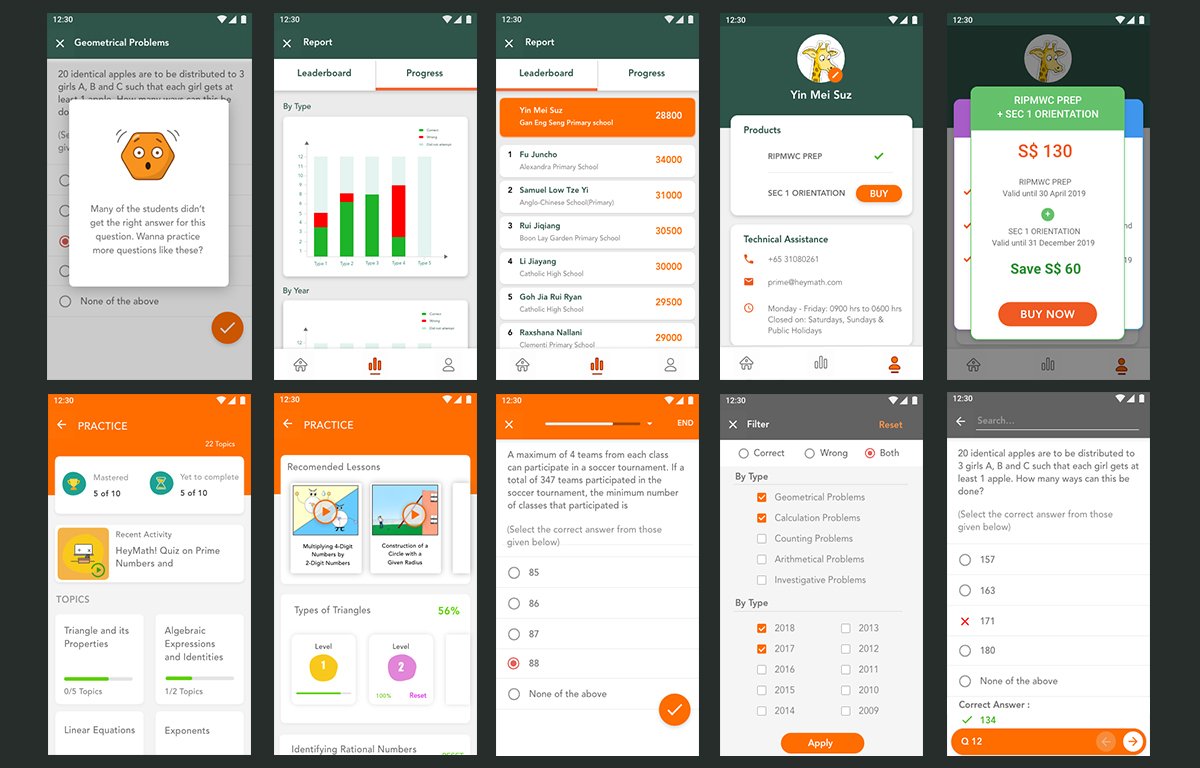 RIPMWC app — more screens: hints, leaderboard, profile, pricing, filter and search